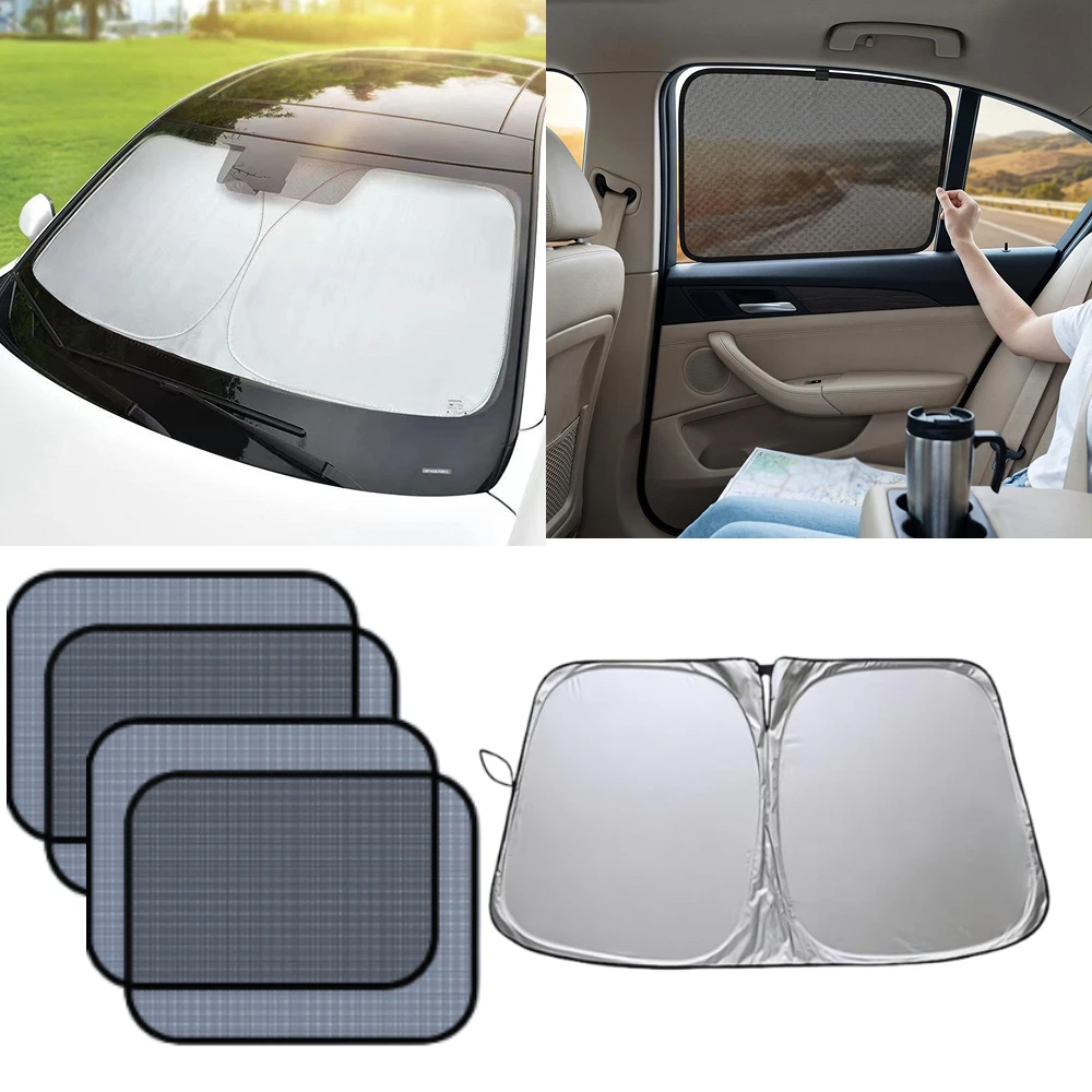 Car Sunshade For Front Windshield & 4 Windows Kit Sun UV Protection Auto Front Rear Window Heat-Isolation Car Privacy Curtains