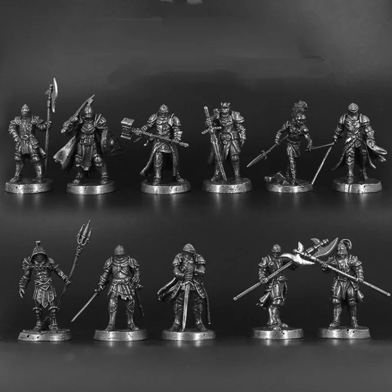 11Pcs Solid White Copper Medieval Knight Model Set Heavy Armored Soldier Figurines for Wargaming Tabletop Game Pieces Men Gift