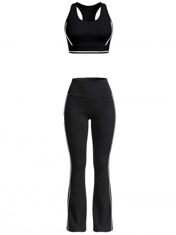 2 Piece Sets Women Quick-Dry Sports Set O-Neck Sleeveless Top Pants Running Fitness Workout Athletic Wear Tracksuit Sportswear