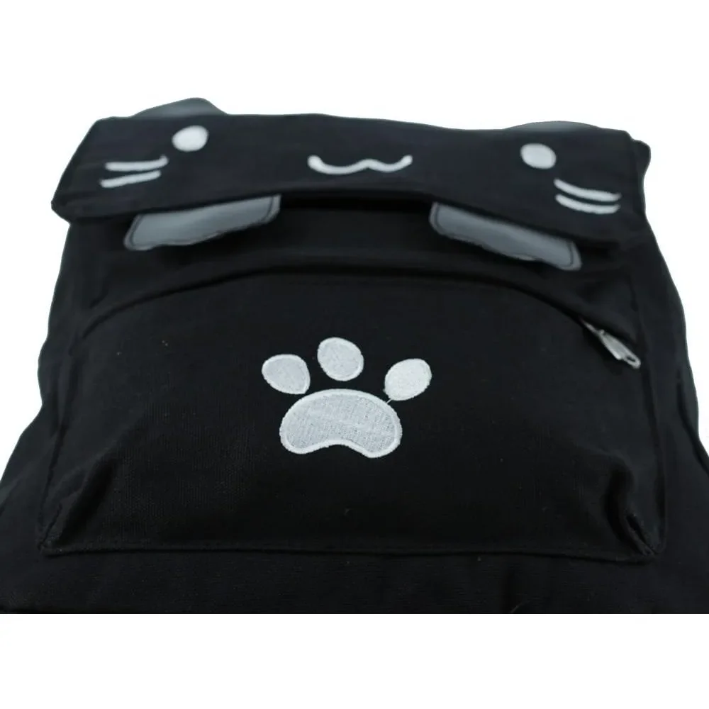 Cute Cat Embroidery Canvas School Laptop Backpack Bags For Kids Plus Size Japanese Cartoon Kitty Paw Schoolbag GirlsBoys Bookbag