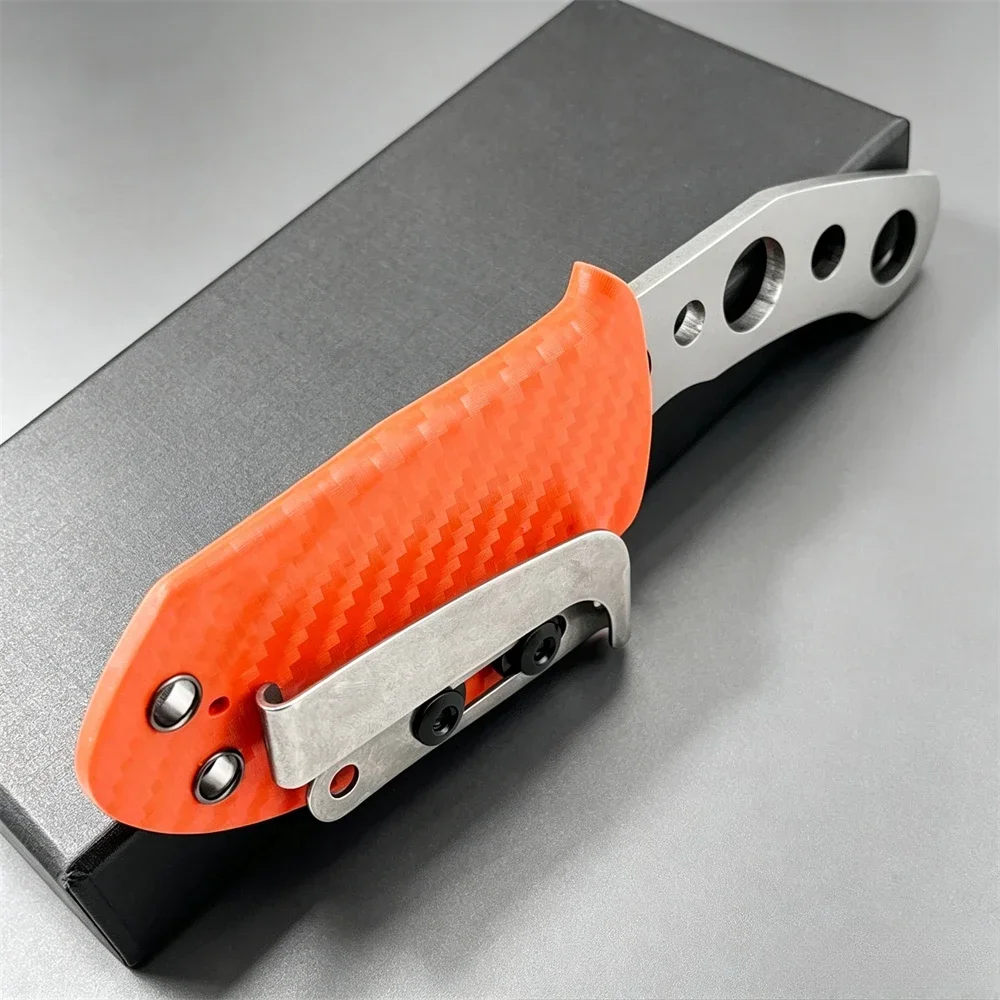 Cuchillo EDC de hoja fija GMF1, herramienta de corte portátil con funda naranja, ideal para actividades al aire libre, caza, acampada y uso diario.