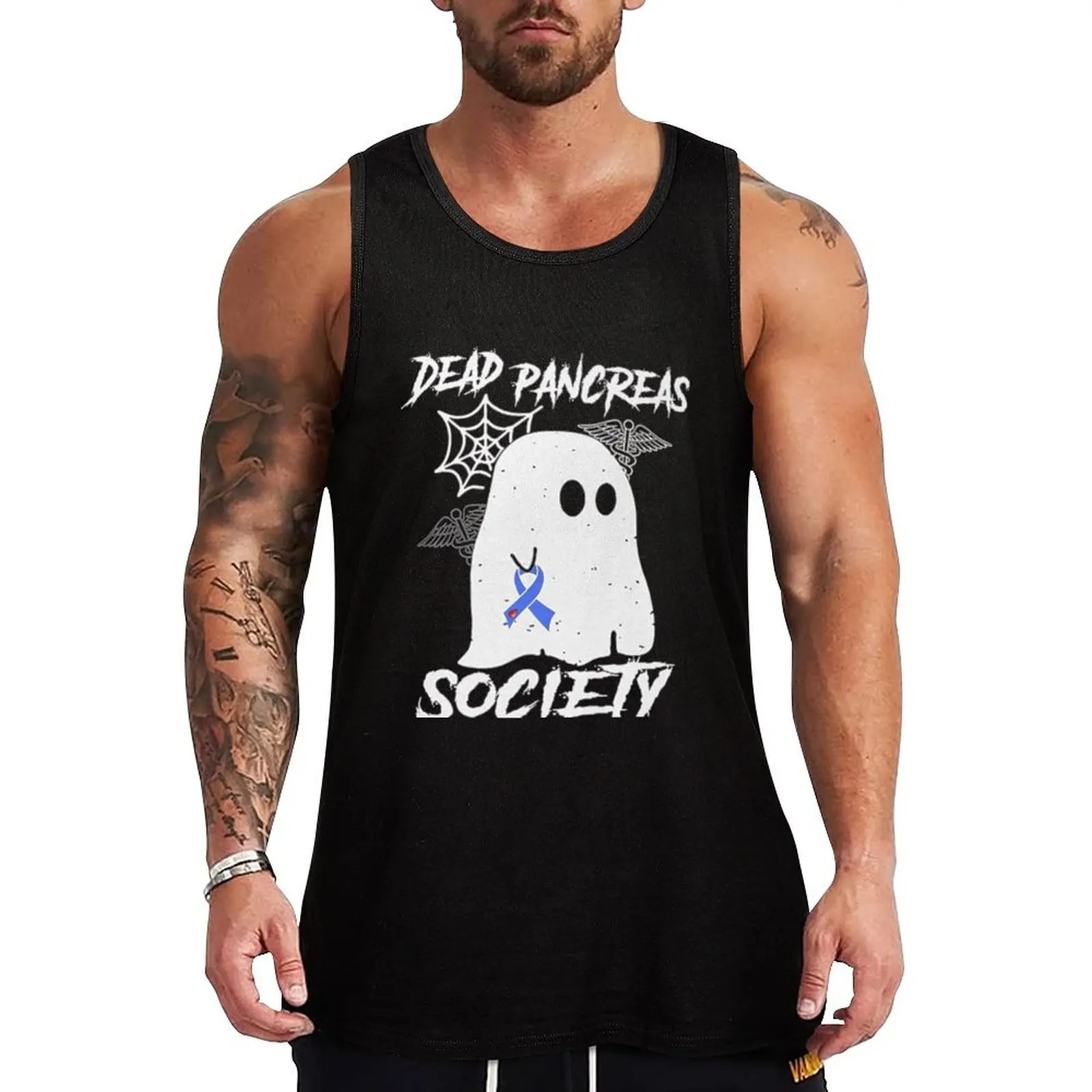 

Diabetes Awareness Dead Pancreas Society Ghost Halloween Tank Top t shirts gym men