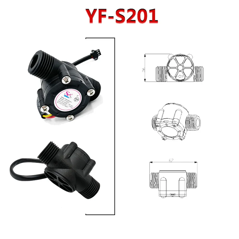 Dc 5-18v 9v 12v Water Sensorflowmeter Hall Flow Sensor Water Control Liquid Flow 1-30l/min 2.0mpa Sensor Switch Yf-s201