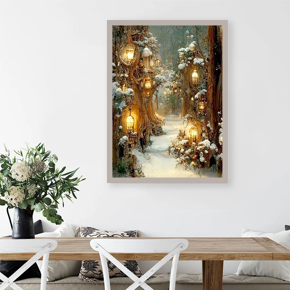 Huacan Diy Diamond Mosaic Winter Scnenery Rhinestone Pictures Full Round Square Drill Painting Landscape Kit Wall Art Decor