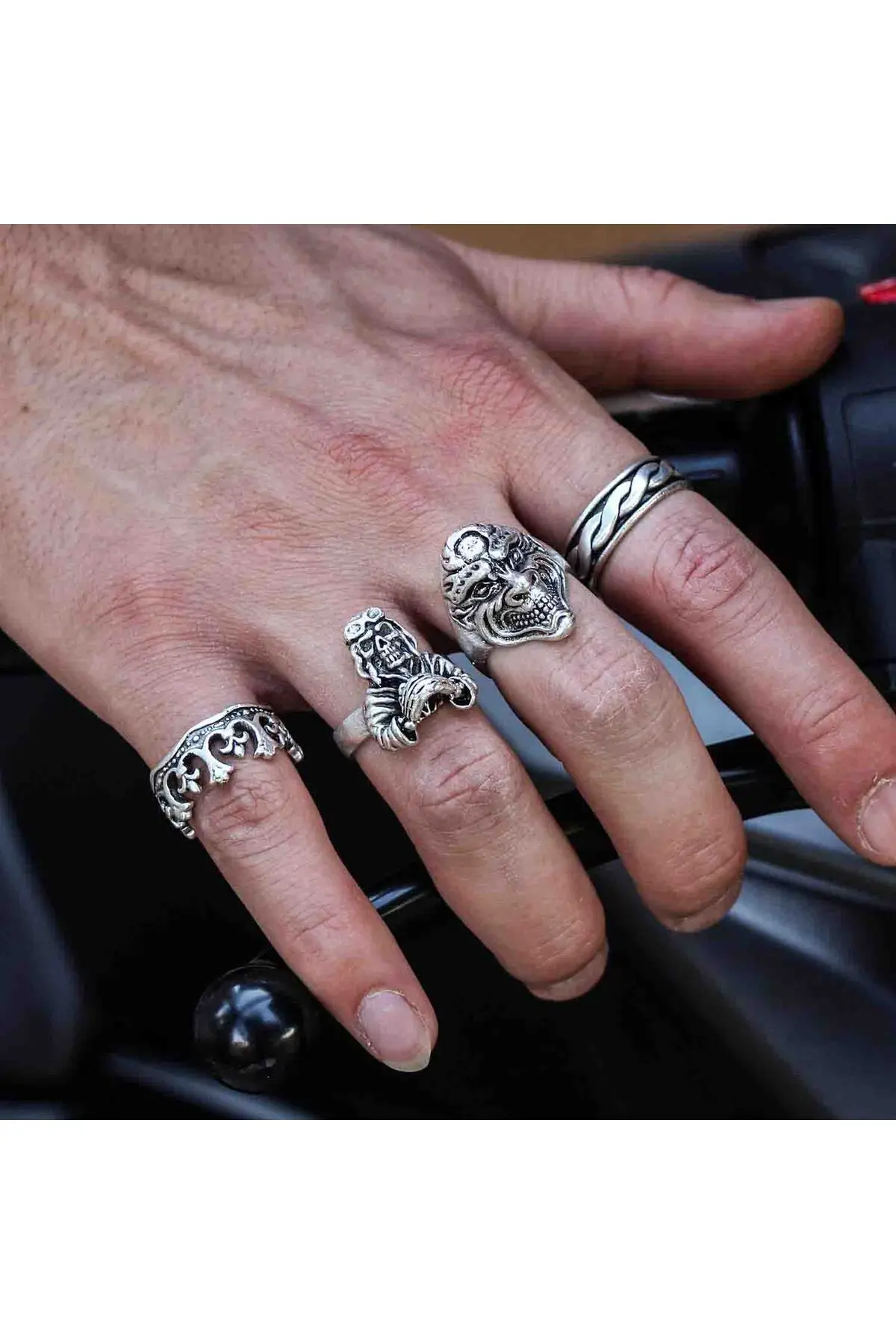 4 Pieces Silver Plated Adjustable Model Women's and Men's Crown Ring Set