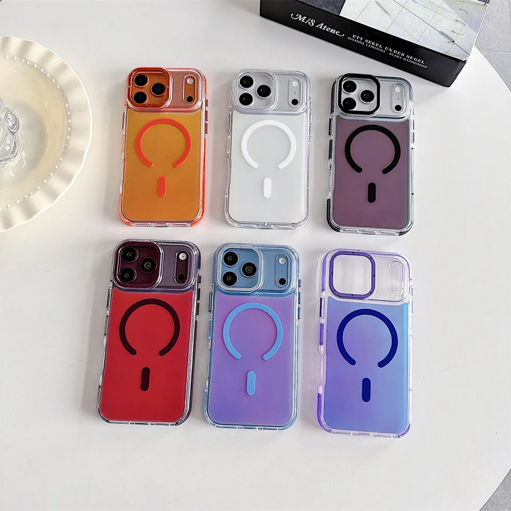 Metallrahmen-Kamera-Abdeckung, Farbveränderung, Handyhülle für iPhone 18 Pro Max 17 Air 16 Plus 15 14 12 11, MagSafe-kompatible Hülle für kabelloses Laden – Detail 1