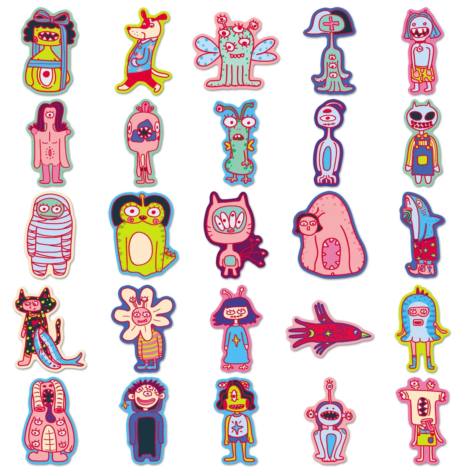 50PCS Cartoon Abstract Monster Funny Contrast Color Graffiti Stickers Decorate Luggage Skateboard Wardrobe Door Waterproof Decal