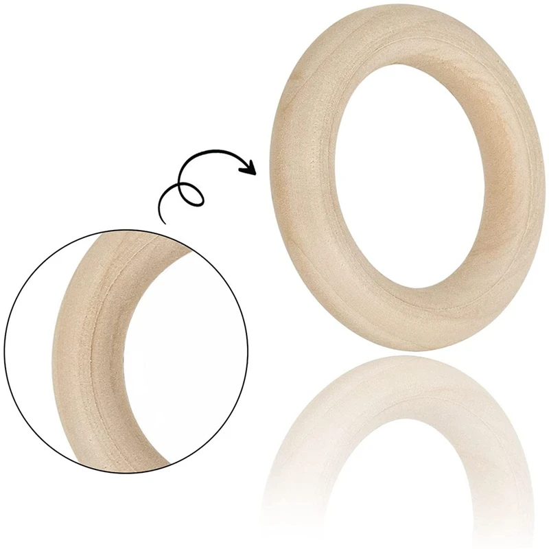 100PCS Natural Wood Rings For Crafts 55Mm Lace Rings Solid Wood Rings For DIY Crafts, Connectors Jewelry Making