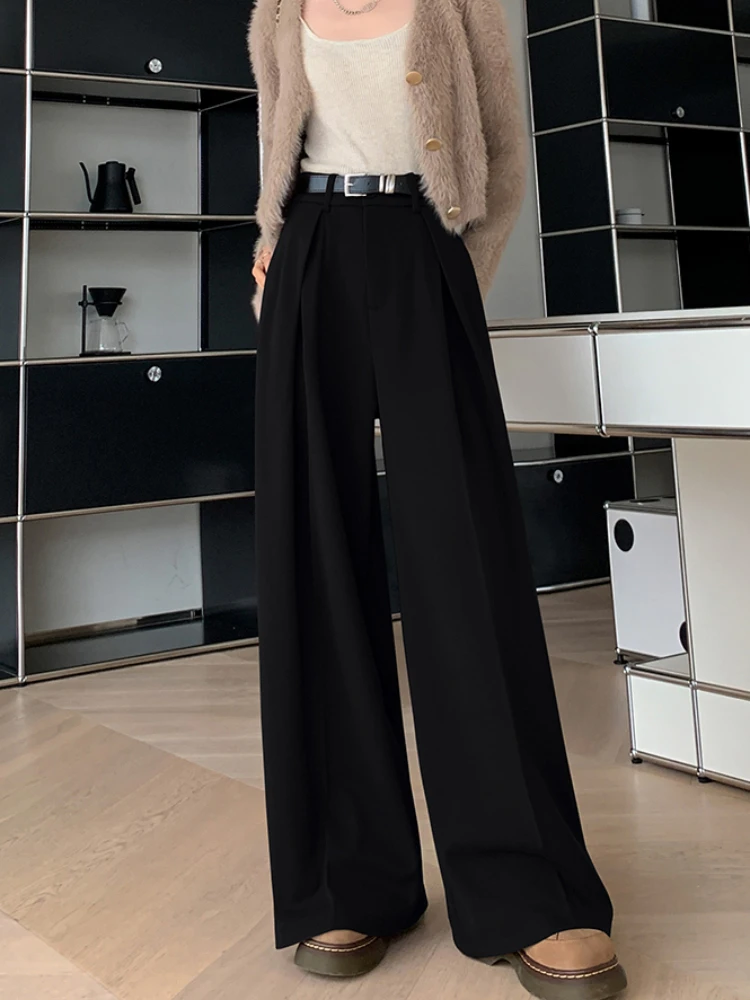 Woolen Wide-leg Pants Women's 2024 Autumn and Winter Straight Trousers Casual Loose Retro High Street Thickened Women's Pants