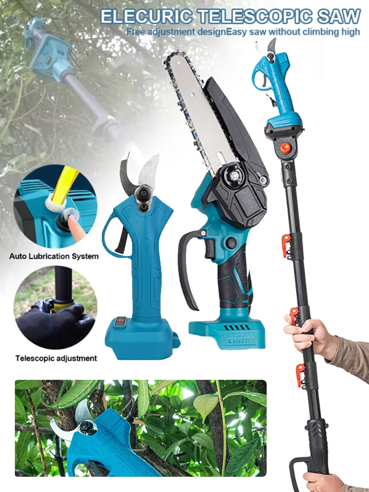 3 IN 1 Brushless Telescoping Pole Electric Chainsaw For Makita Multifunctional Pole Saw & Pruning Shears Combo Kit(No Battery)