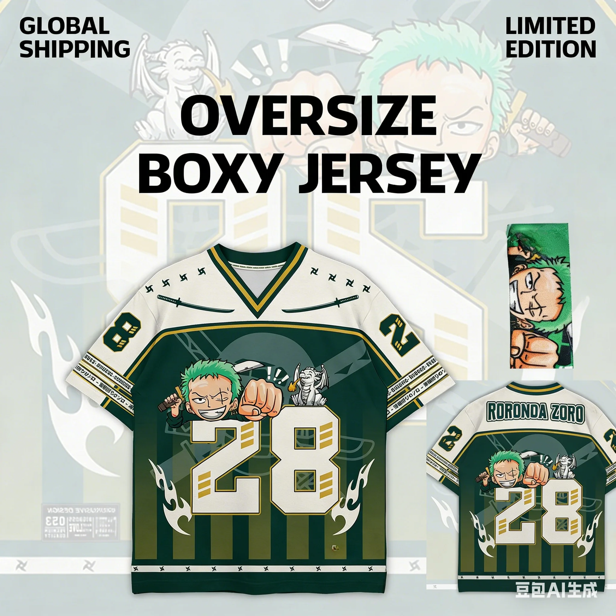 

One Piece Roronoa Zoro Anime Y2k Korean Style Baseball Hockey 28 Jersey T-shirt Fashion Streetwear Anime Daily Unisex Tops Tees