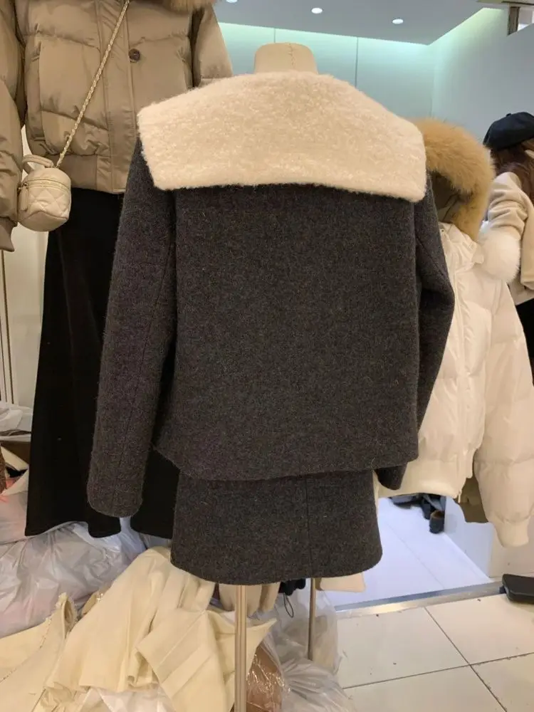 النمط البريطاني البحرية طوق أسفل سترة الشتاء الجديدة كلمة تنورة قصيرة الصوفية دعوى النساء #5