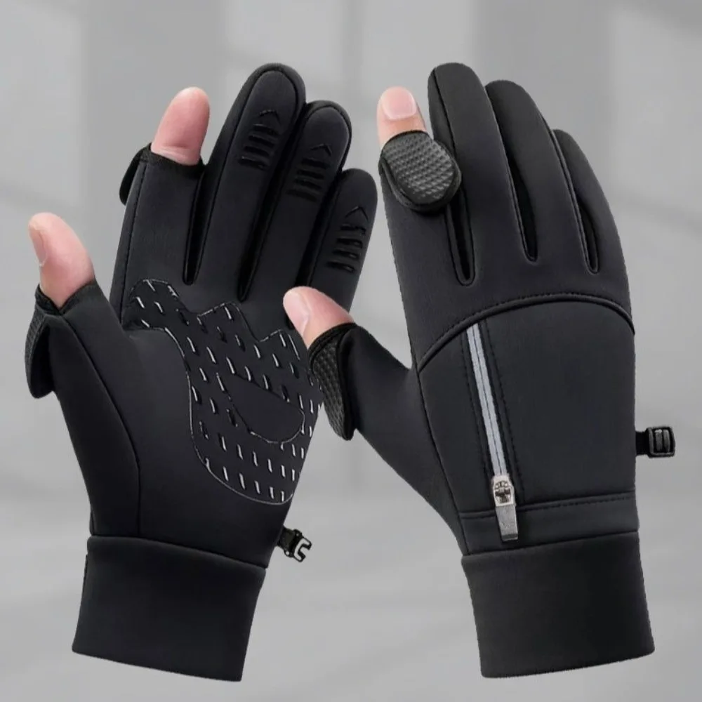 Zipper Pocket Winter Warm Gloves Storage Design Warm Lining Outdoor Sports Gloves Unisex Touch Screen Compatible Flip Gloves