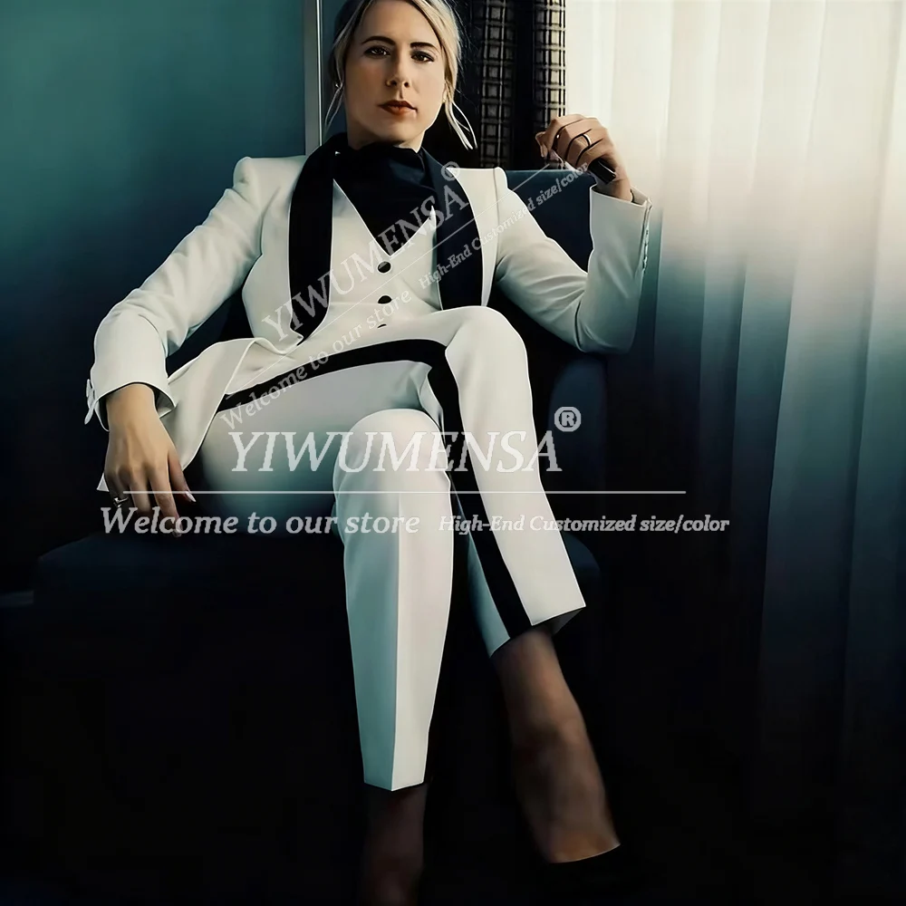 Брючные костюмы Black Shawl Lapel Suits Women 3 Pieces Sets Customized Black Shawl Lapel Lady Prom Blazers Tuxedos