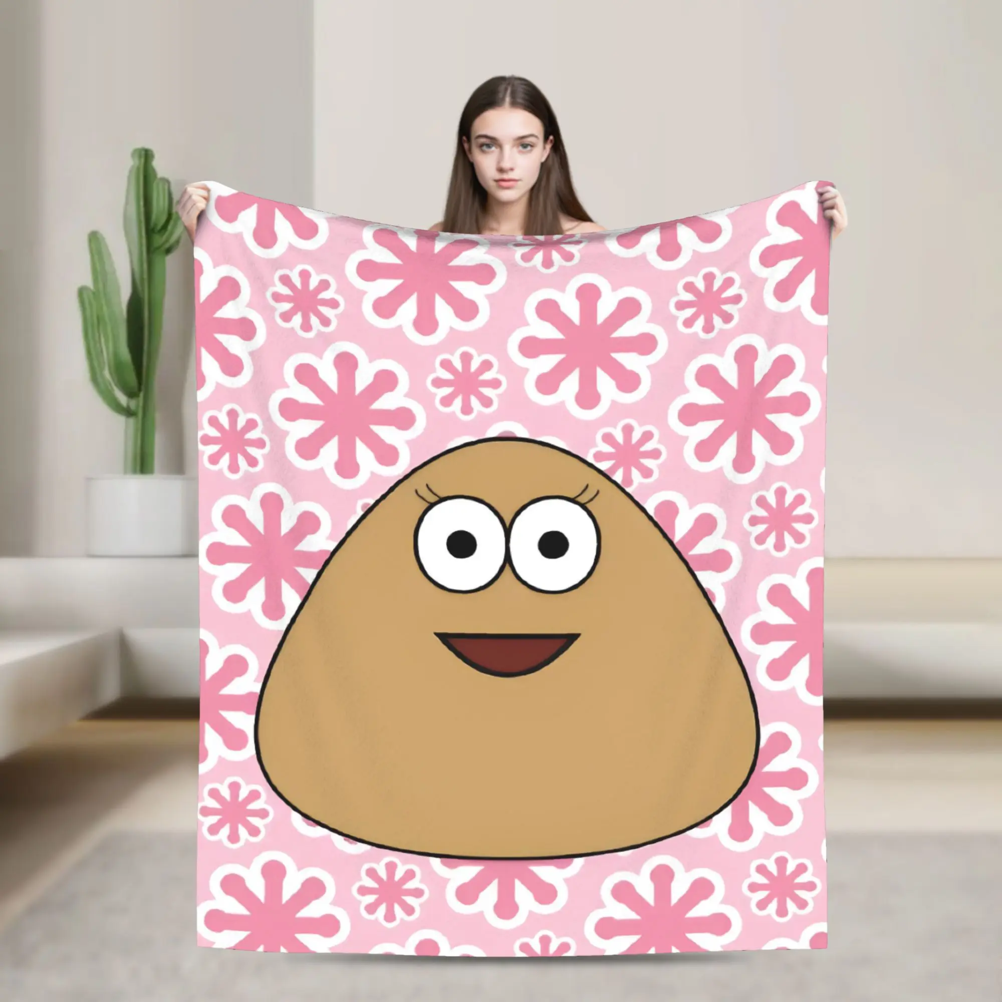 Super Soft My Pet Alien Pou Throw Blanket Premium Flannel Fleece Lightweight  Bed Blanket Warm Plush Bedspread All Season Use