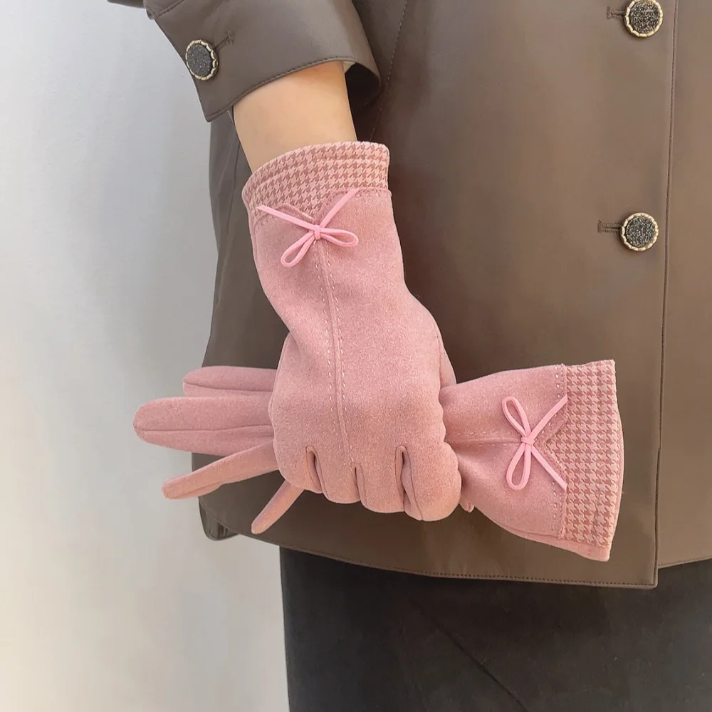 Winter houndstooth Gloves Warm Touch Screen Gloves Women Cold Protection Full Finger Mittens Outdoor Cycling Thick Woolen Glove