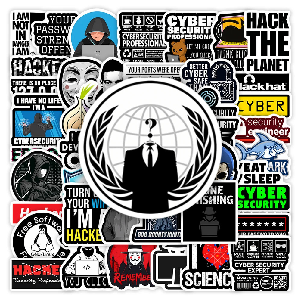 Cybersecurity Hackers Network Security Engineers Stickers Cracker Firewall Anonymous Waterproof Decal for Laptop Phone Bottles