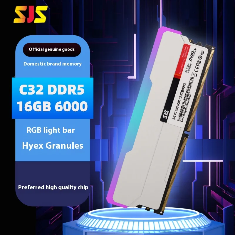 

SEJISHI Memoria RGB Ram DDR5 16 ГБ * 1 шт. 6000 МГц UDIMM Настольный UDIMMRAM ПК Компьютерная память Чип Hynix
