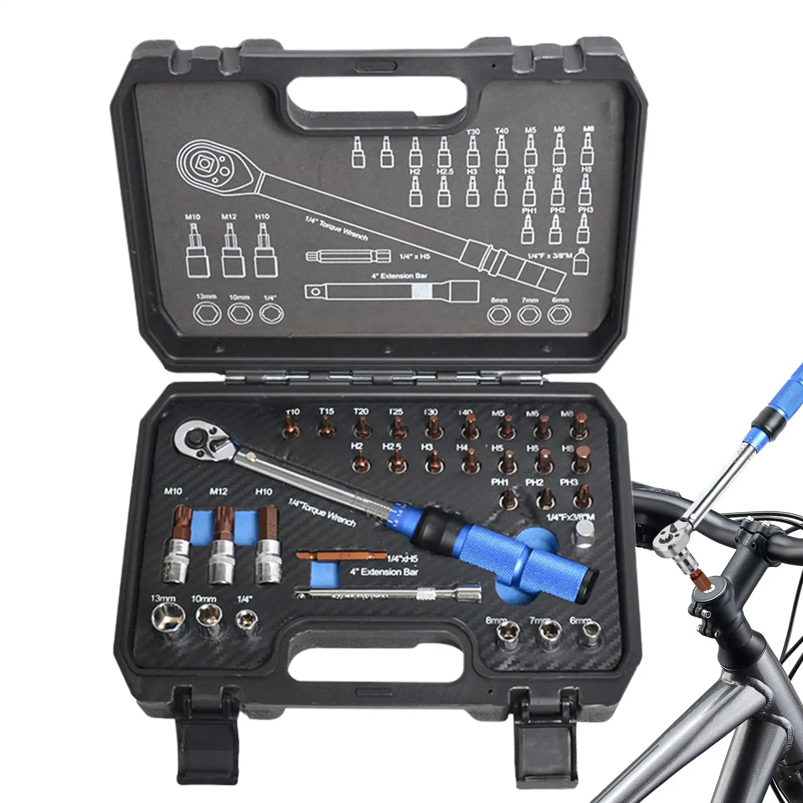 

32pcs 1/4" Cycling Drive Torque Wrench Set With 72-tooth Reversible Ratchet Head 5-25Nm Spanner For Cycling Repair Torque Wrench