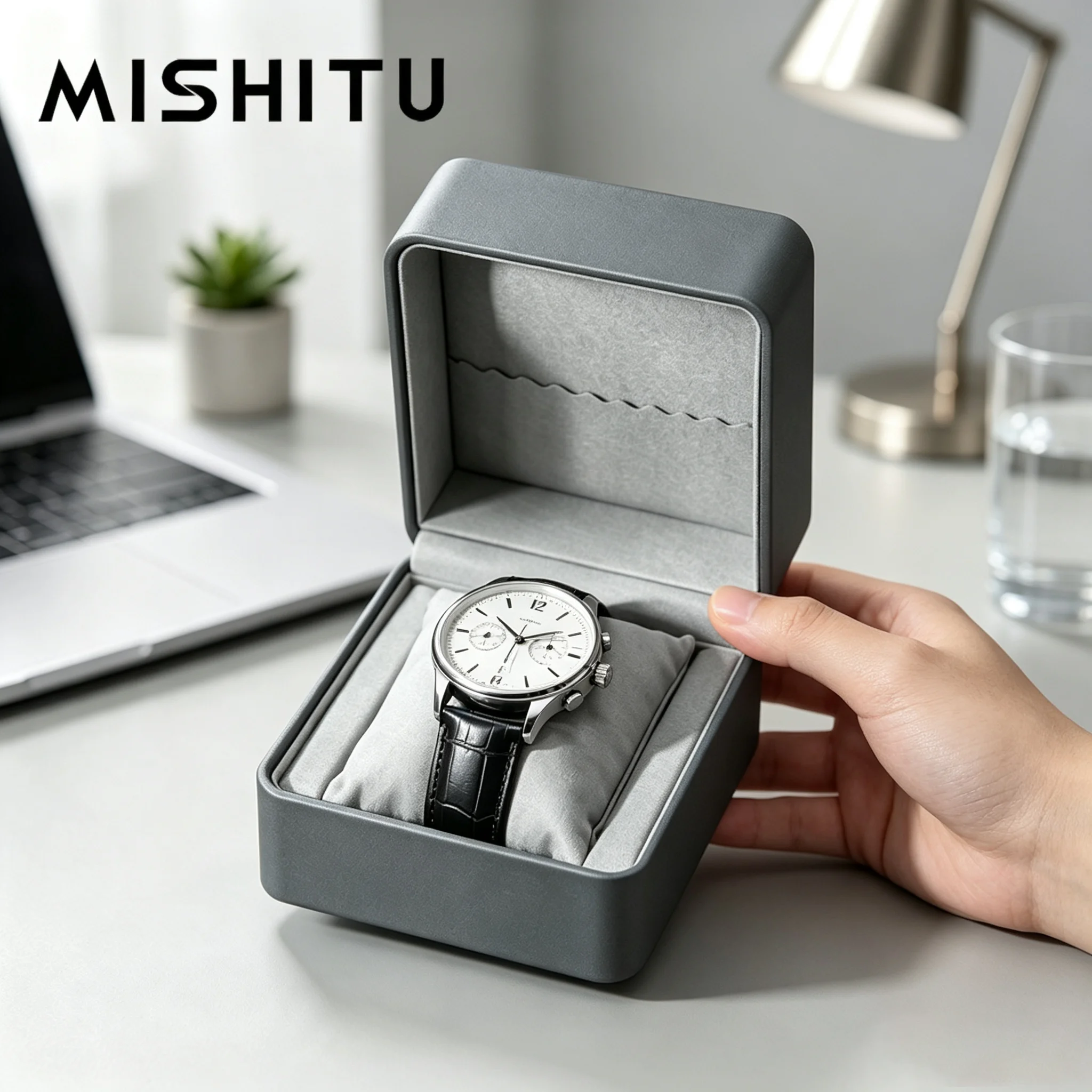 MISHITU Single Watch Box with Pillow Leather Wrist Watch Display Case Organizer for Men Gift Watch Clamshell Watch Organizer Box