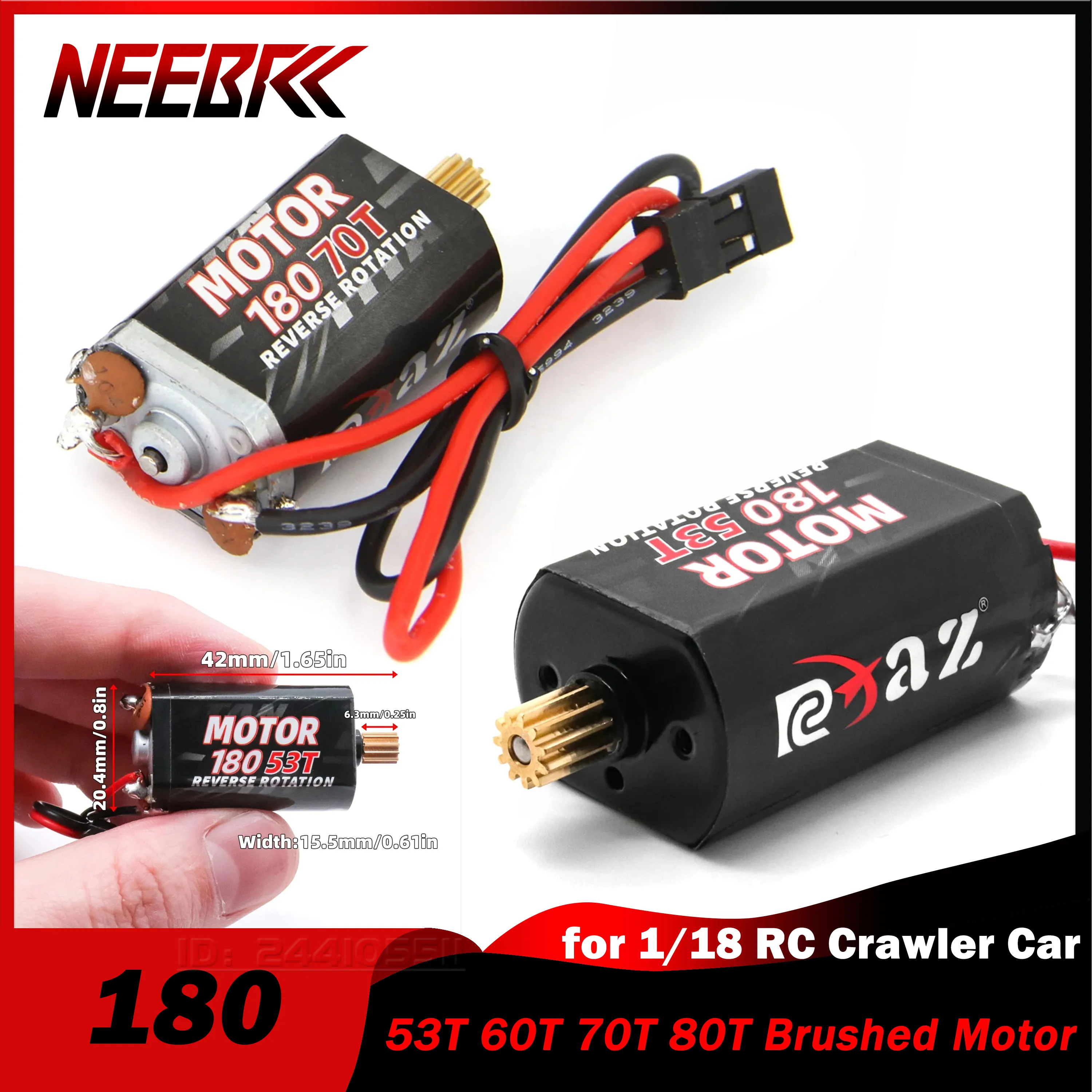 

NEEBRC 180 Brushed Motor 53T 60T 70T 80T 7.2V with 11T Pinion Gear for 1/18 RC Crawler Car Traxxas TRX4M TRX4-M Upgrade Part Toy