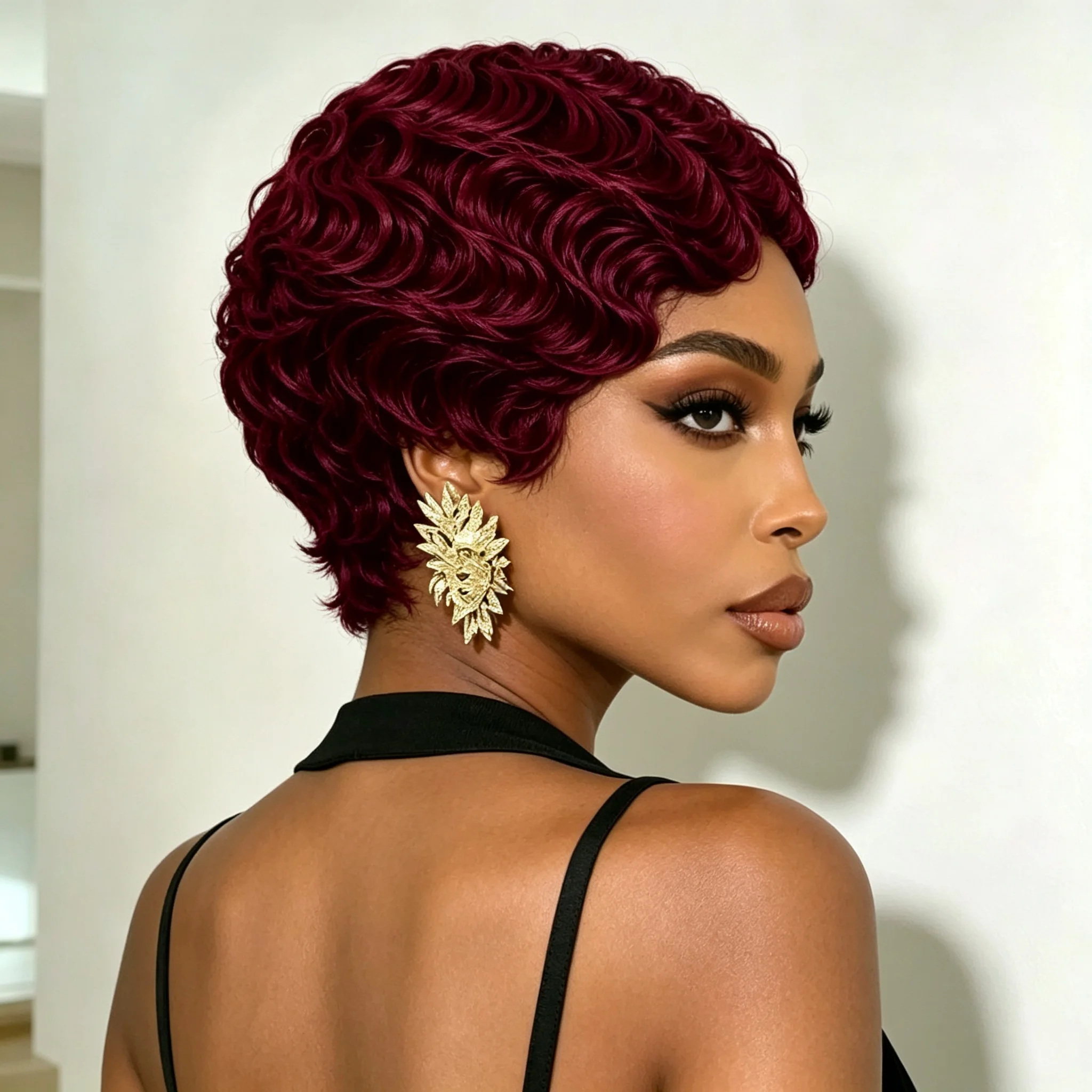 Short Ocean Wave Wig for Women Human Hair Pixie Cut Full Machine Made Wave Wig Short Finger Wave Style