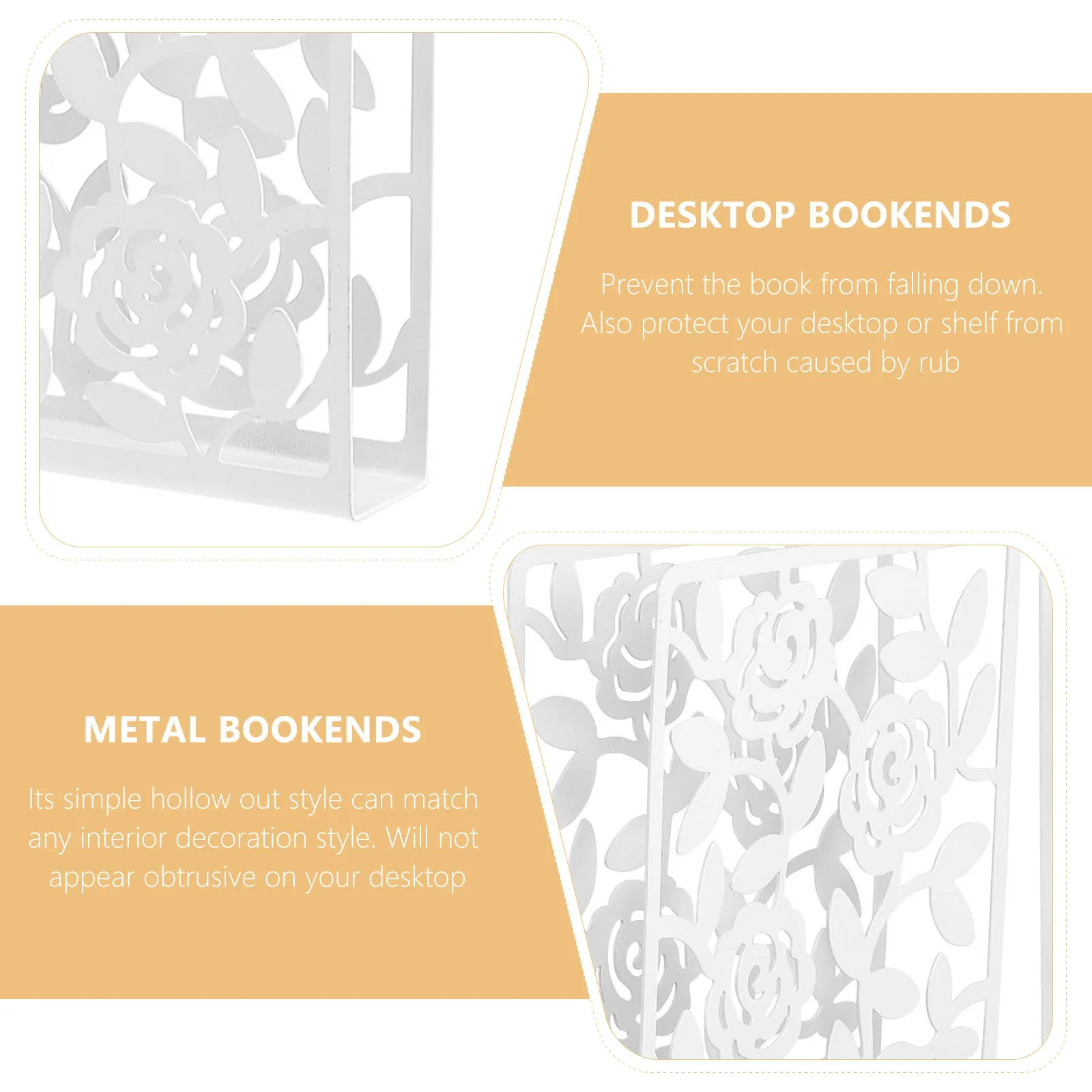 2 قطعة من الدفتين المعدنية المجوفة تدعم منظم سطح المكتب بتصميم مجوف بسيط لمكتبة المكتب المنزلي #3