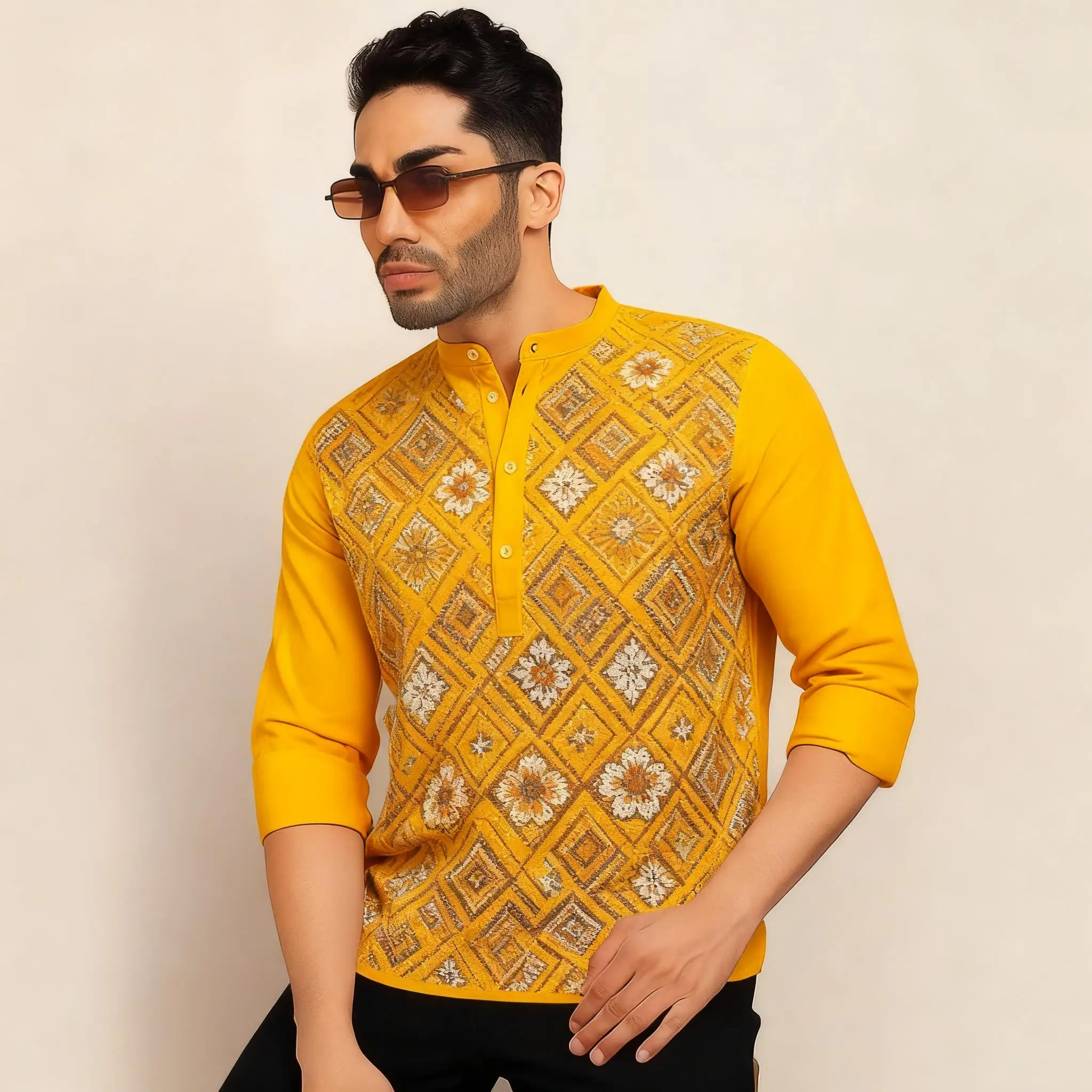 2026 رداء رجالي مسلم بأكمام طويلة قميص نمط عرقي الوقوف طوق الملابس العربية للرجال النمط الوطني الإسلامي غير الرسمي #5