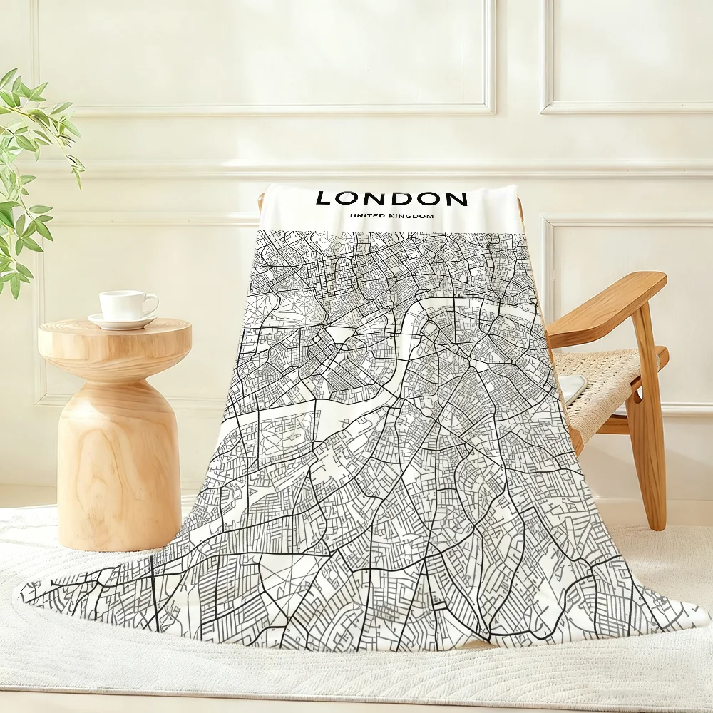 Black And White World City Map Blanket Throw Super Cosy Plush Living Room Sofa Couch Childish Birthday Gifts