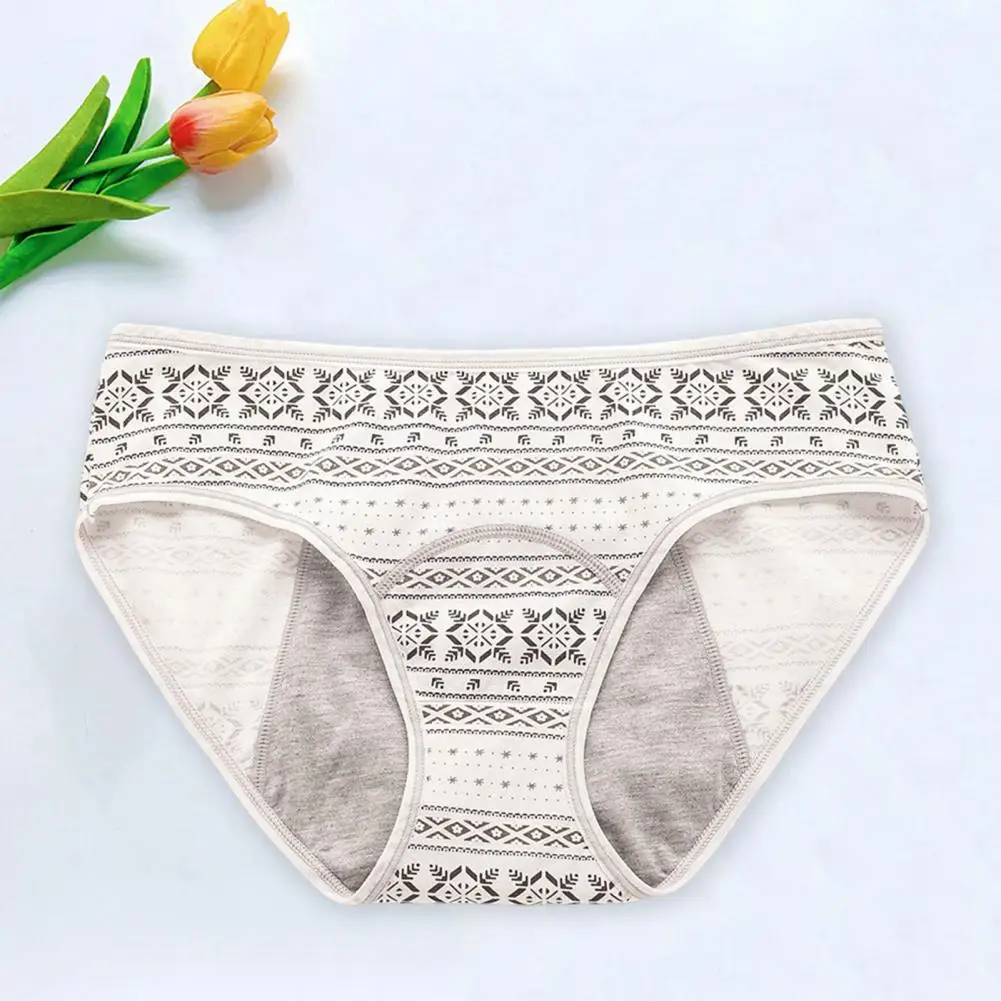 Period Panties High Waist Geometric Print Period Leakproof for Women Elastic Underwear with High Absorbency Prevents for Wear