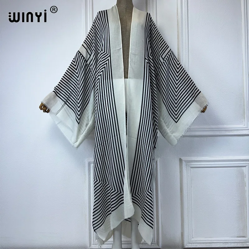 WINYI Africa summer kimono maxi dress beach cover up open front Cardigan boho coat Geometric print kaftan beach outfits women