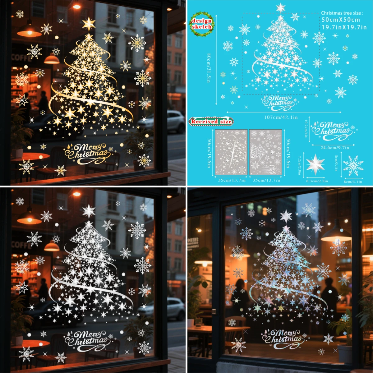 New Year Christmas Decoration Window Stickers Gold Xmas Tree Merry Christmas Mirror Sticker Xmas Tree Window Glass Sticker