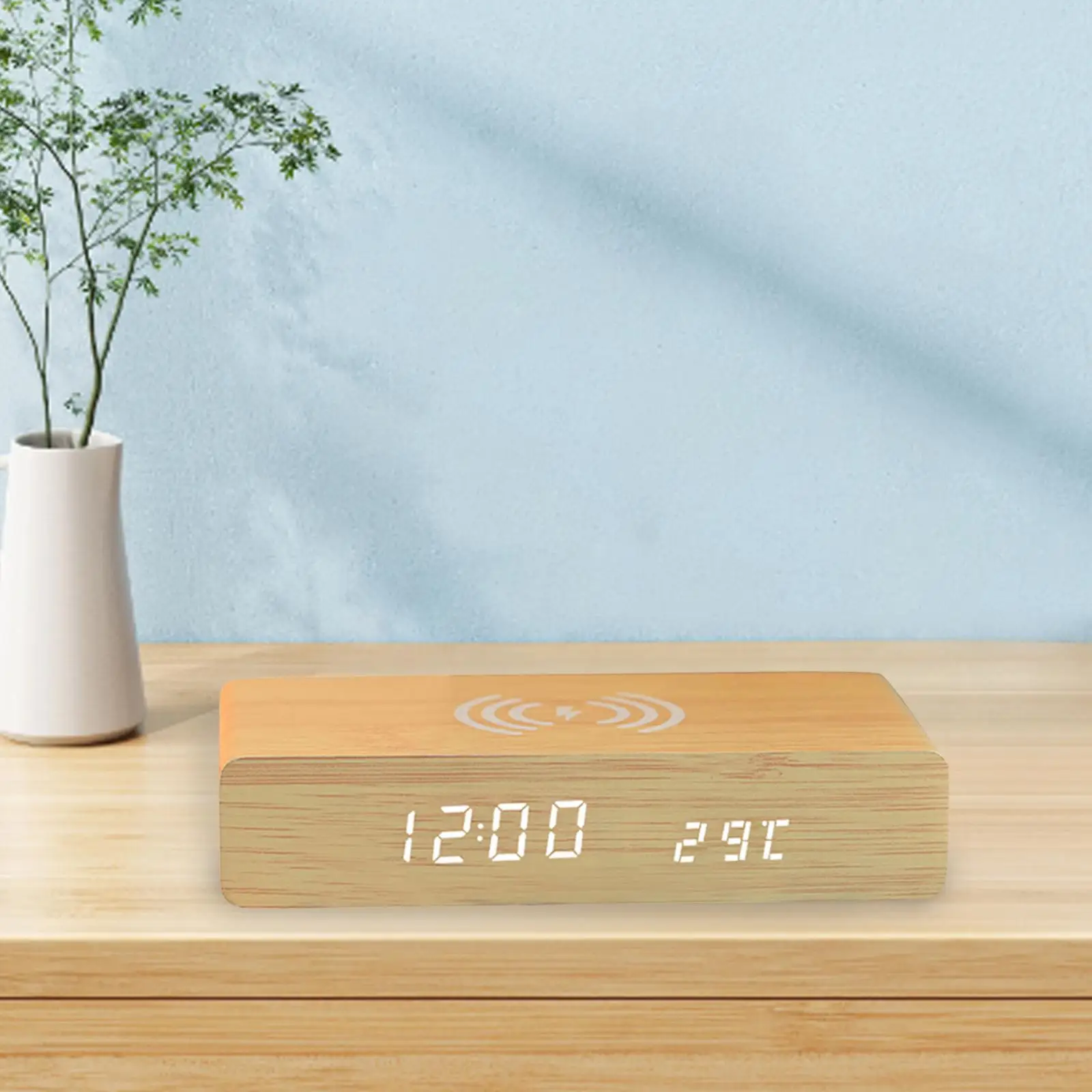 Alarm Clock with Wireless Charging LED Display for Cafe Desktop Living Room