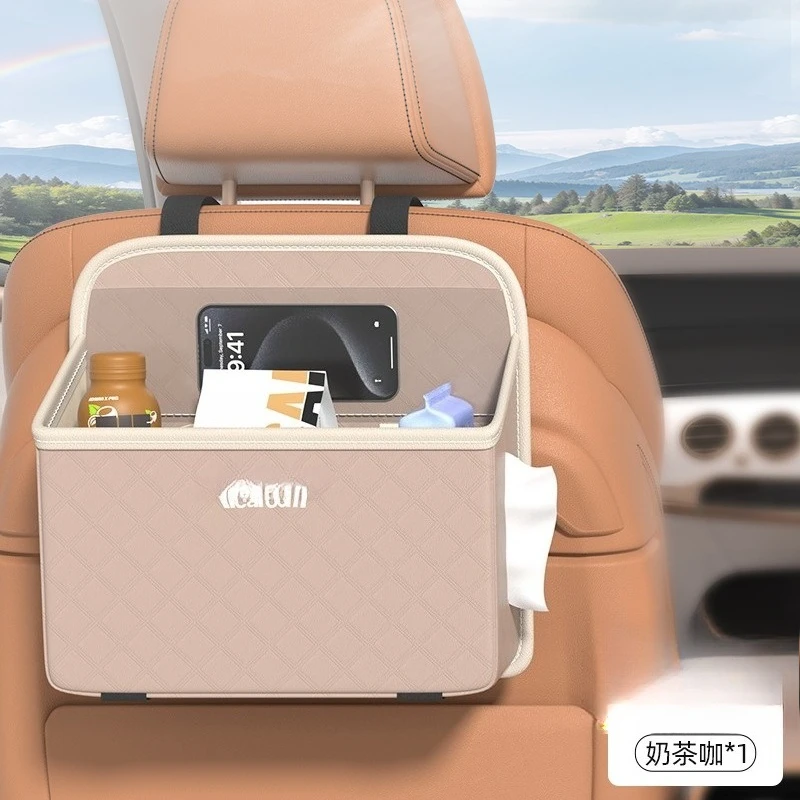 

Car seat back storage hanging small table board rear seat rack car storage artifact rhombus plaid lychee pattern storage bag