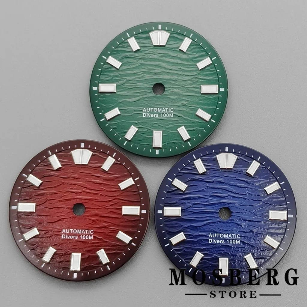 mostrador-de-relogio-de-285-mm-verde-com-ponteiros-luminosos-azuis-vermelhos-para-movimentos-automaticos-vh31-nh35-eta-2824-2836-miyota-8215-8205-821a-dg2813-3804