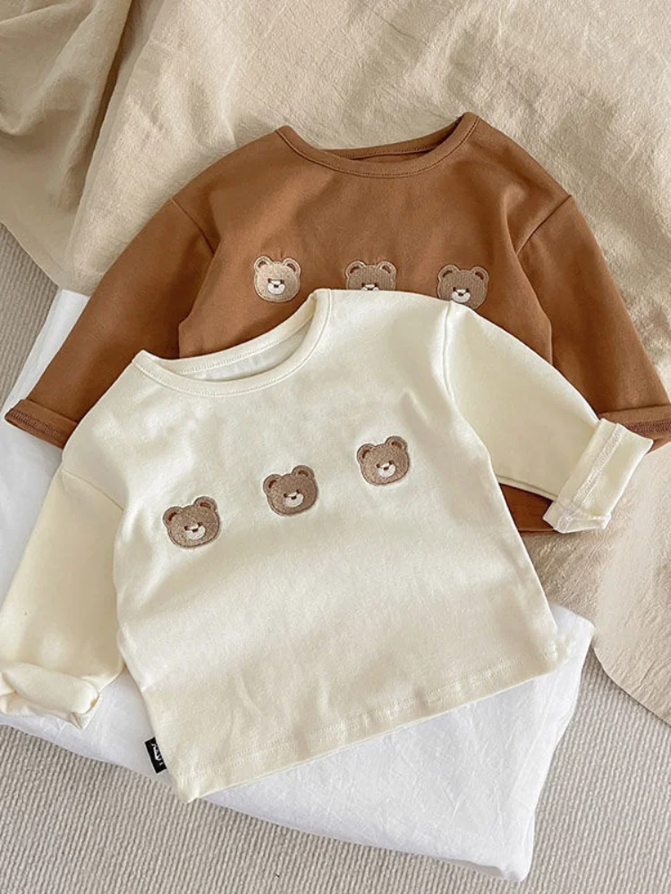 

Faionable Korean Sle Baby round Ne Long Sve T-irt Casual Base Layer irt Skin-friendly Trendy Spring Autumn