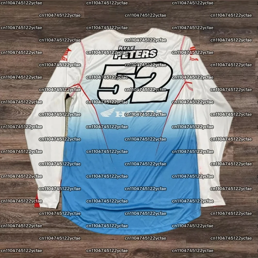 

Джерси для внедорожного мотоцикла Honda 2025 года Mountain # 52PETERS Винтажная футболка с длинными рукавами, повседневная быстросохнущая дышащая одежда