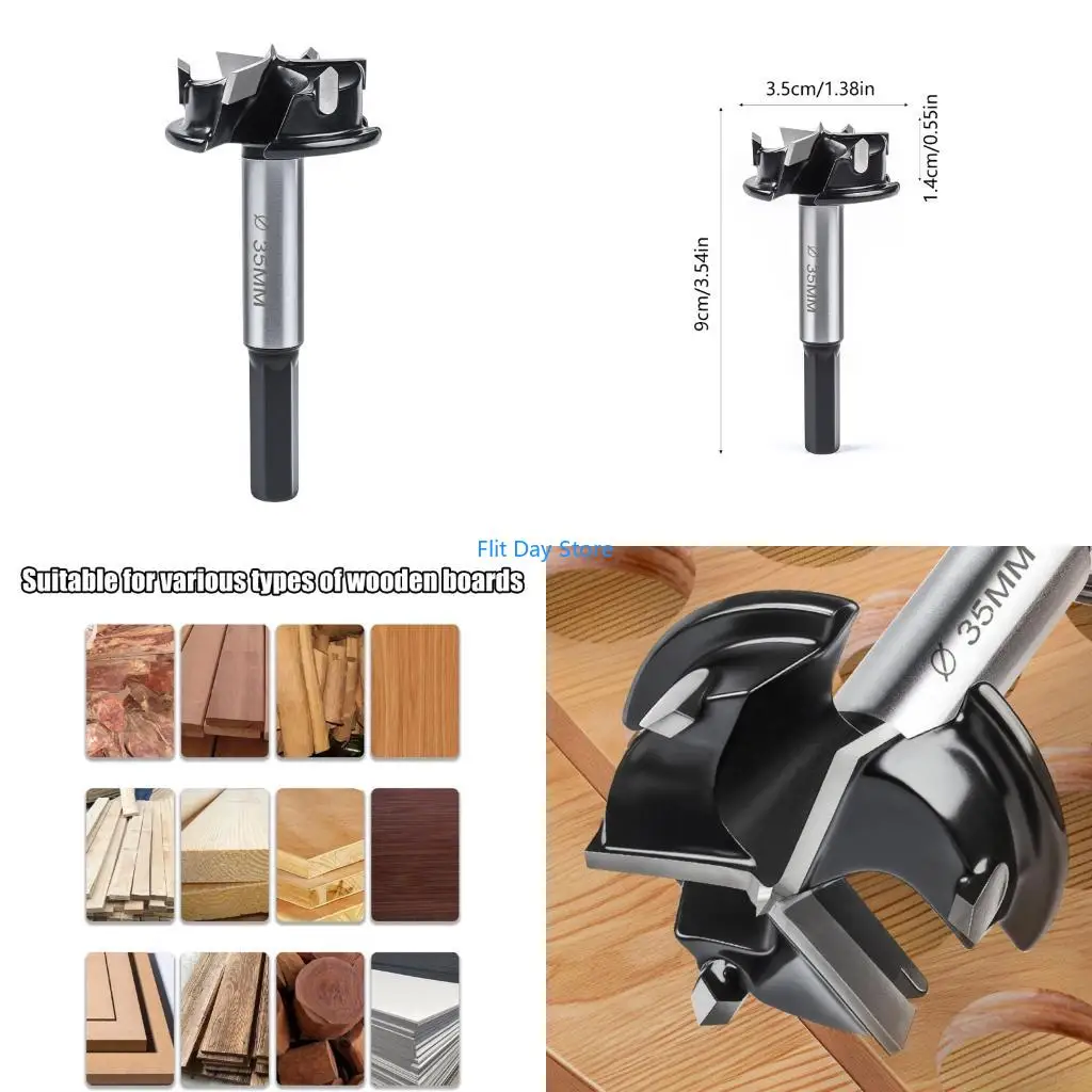 F92C 35mm Hinge Boring Tool 3 Flutes Hinge Hole Opener Woodworking Drill Bit Drilling Hole Sawer For Carpentry Work