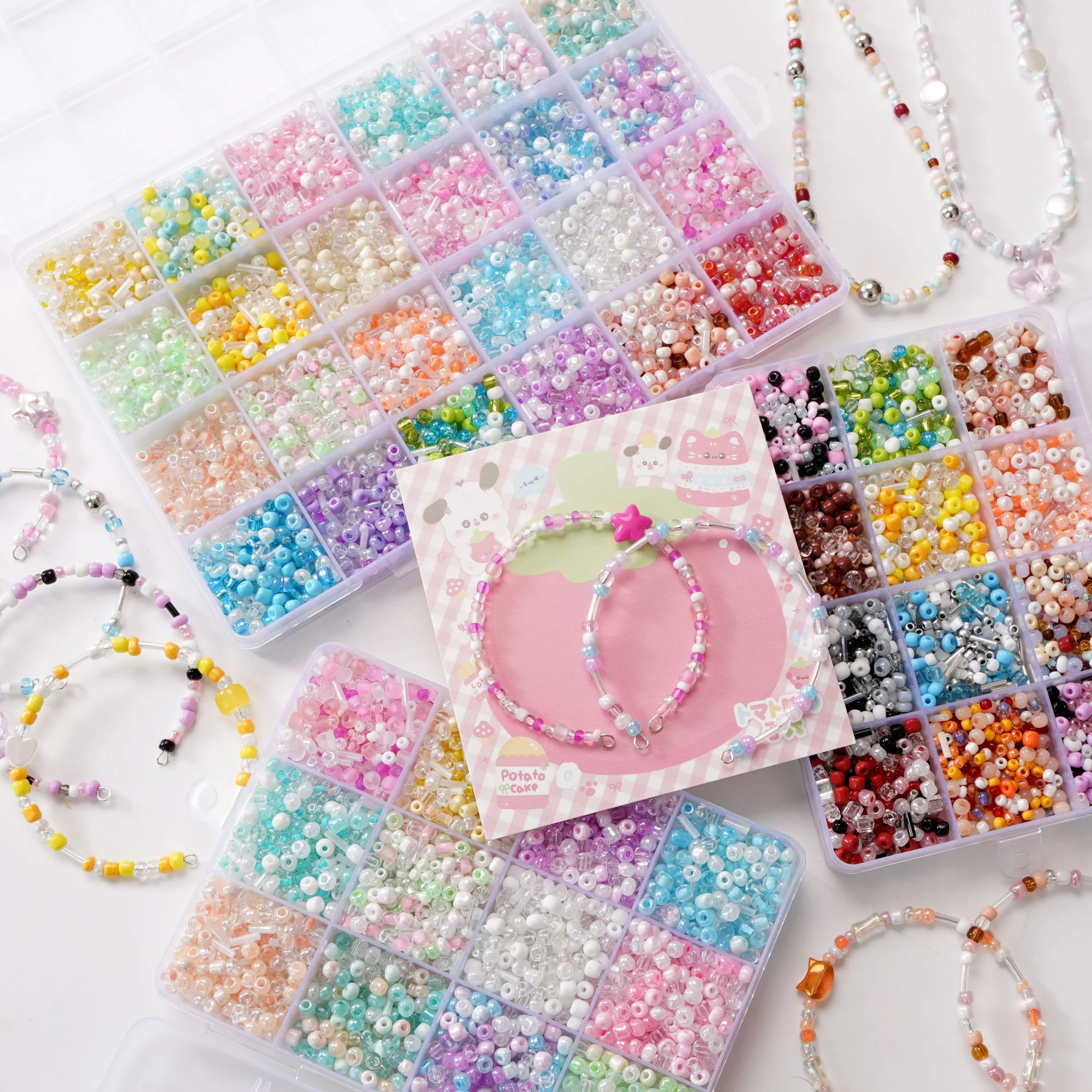 

12/24-grid Mixed-Color Glass Rice Beads Set Assorted Loose Beads For Handcrafted DIY Bracelet Necklace Jewelry Accessories