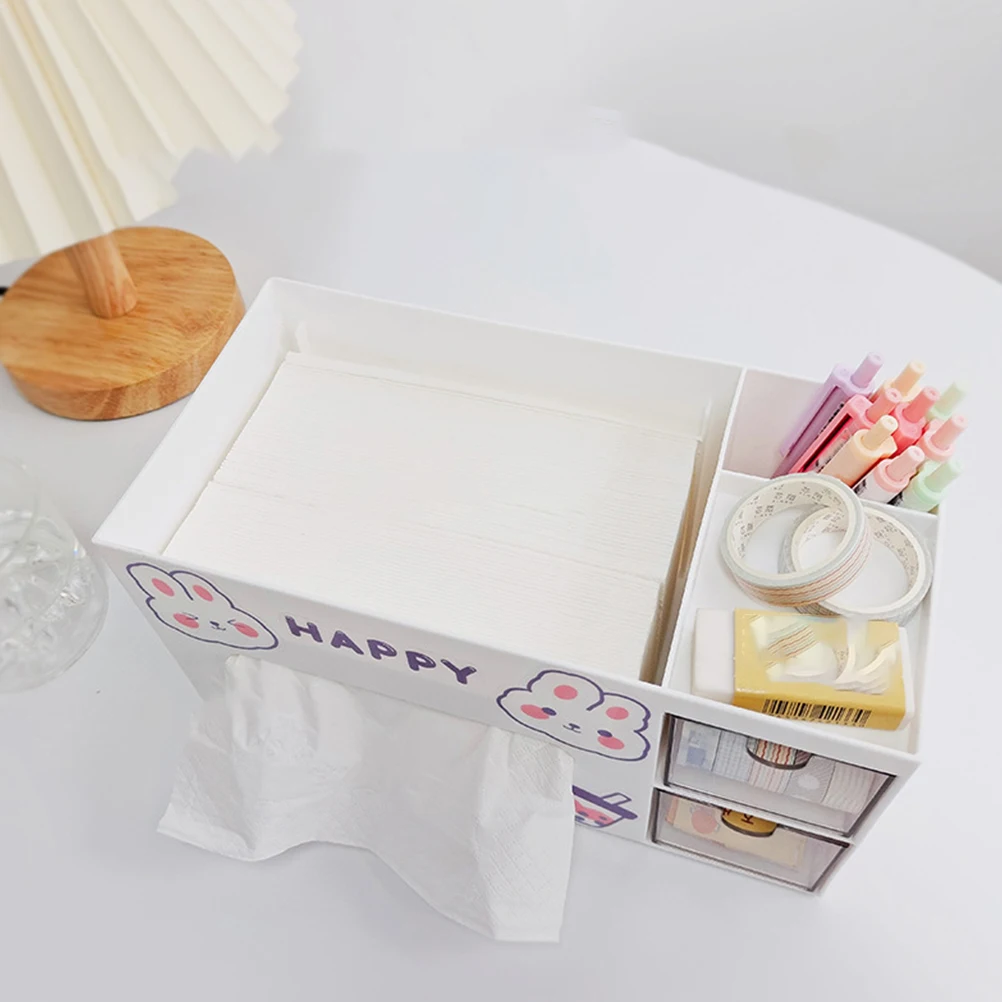

Multi-Functional Tissue Storage Box Desktop Napkin Container Plastic Office Sundry Organizer Paper Pen