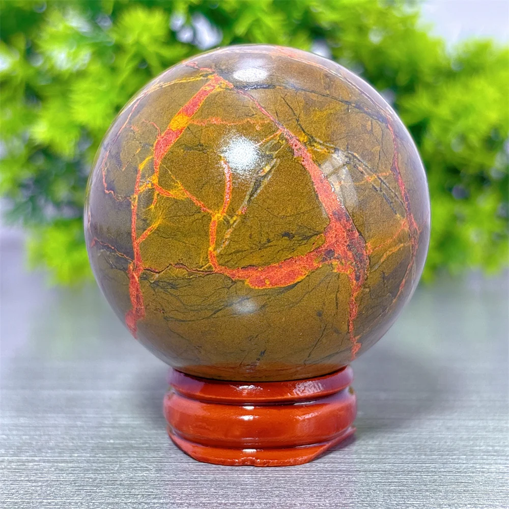 Blood Realgar Sphere Natural Crystal Room decor Lucky Quartz Stone Garden Reiki Gifts Healing Energy Love Home Decoritems +Stand