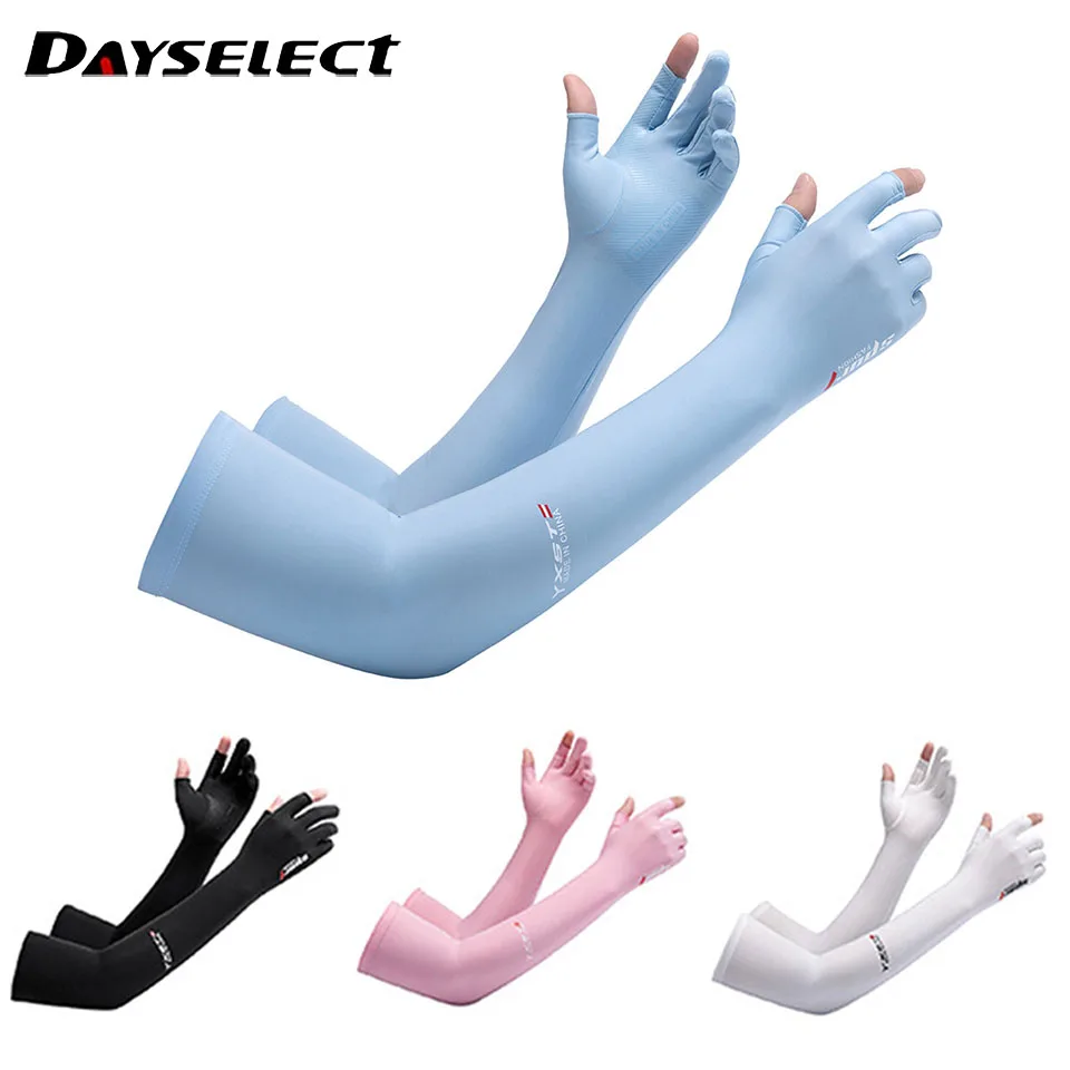 

Пара летних рукавов-бандажей без пальцев из ледяного шелка для рыбалки, защиты от УФ-излучения, для активного отдыха, походов, велоспорта, дышащие, удлиняющие, с поддержкой для рук