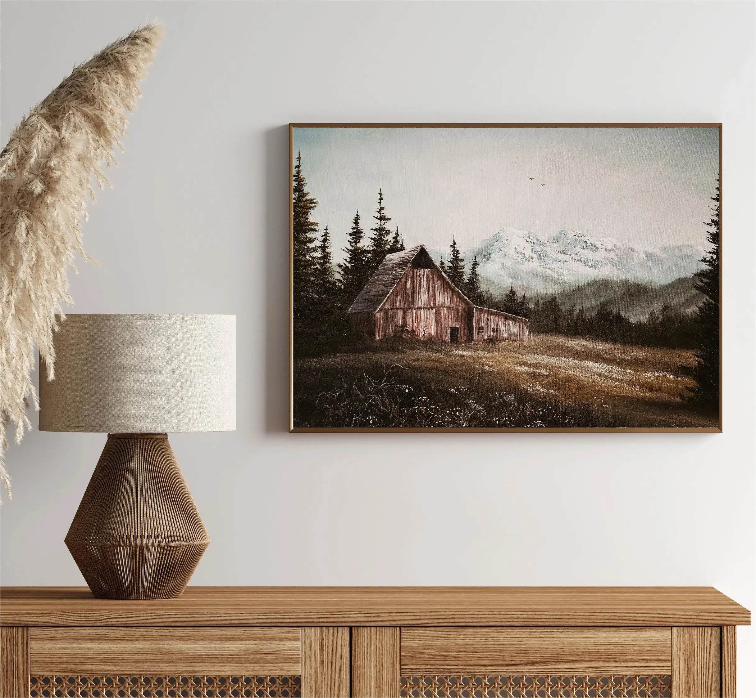 Canvas Painting Nordic Autumn Rural Farmhouse Forest Mountain River Landscape Retro Print Wall Art Picture Home Decor Wall Decor