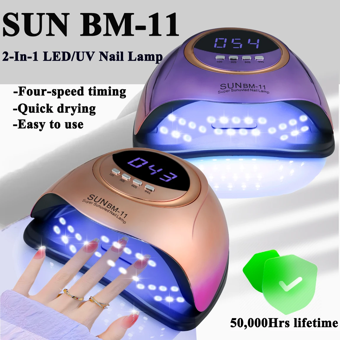 SUN BM-11 Máquina de lámpara de uñas LED/UV 2 en 1 con 66 LED y cuatro temporizadores para manicura de curado de esmalte de uñas en gel