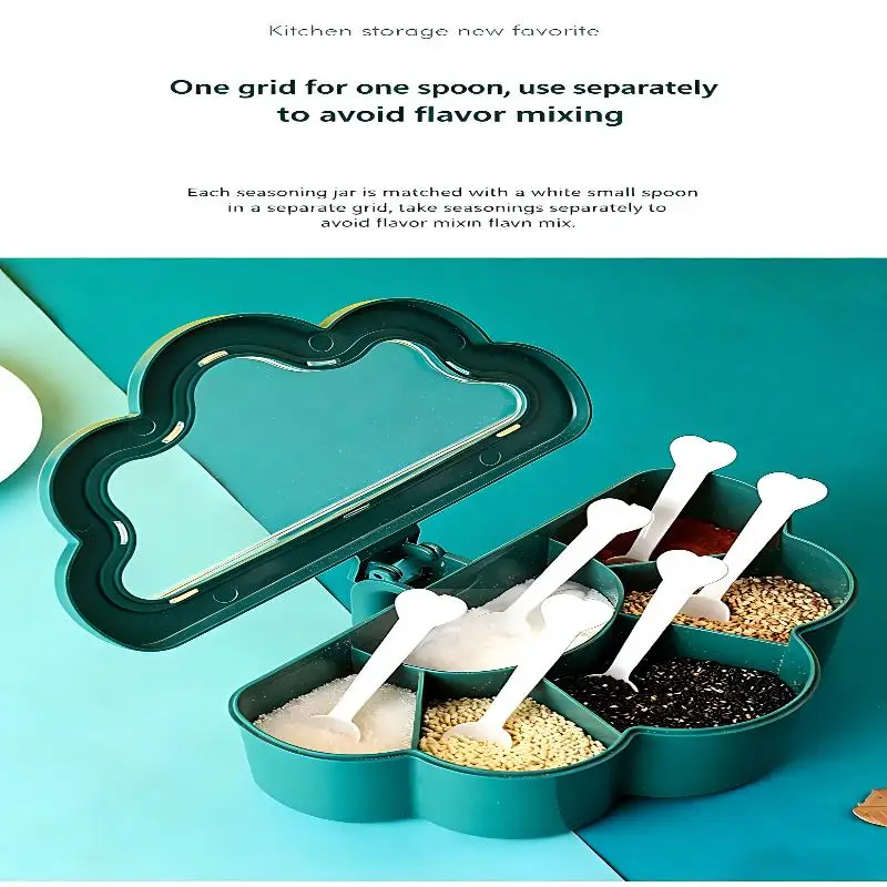 【HG】6 Grids Seasoning Box And Container With Clear Lid And Scoops Seasoning Storage Container For Salt Sugar Cruet