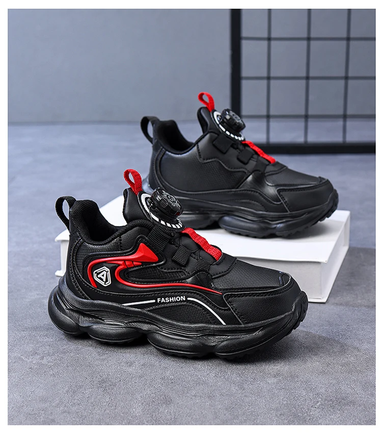 Kinder Leder Freizeitschuhe mit Drehknopf Jungen Laufschuhe Rutschfest Stoßdämpfend Kinder Outdoor Sport Wanderschuhe – Detail 17