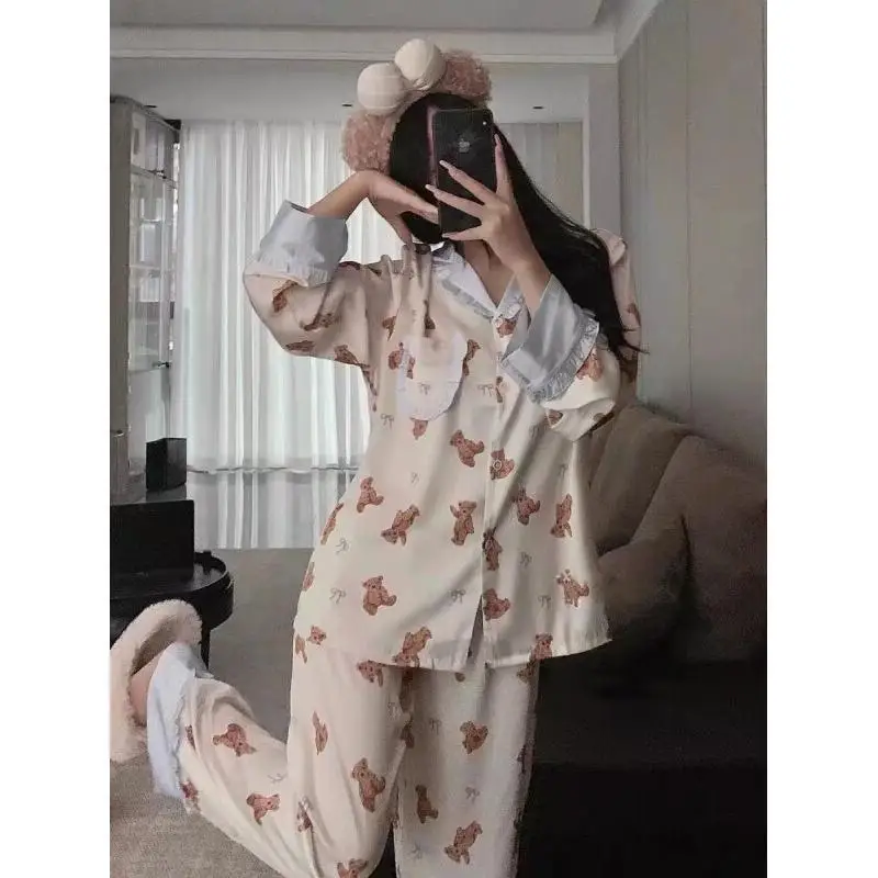 

Новый пижамный комплект 2026 года с отложным воротником, милый мультяшный дизайн, комплект из двух предметов, женский пижамный комплект, модная и мягкая домашняя одежда
