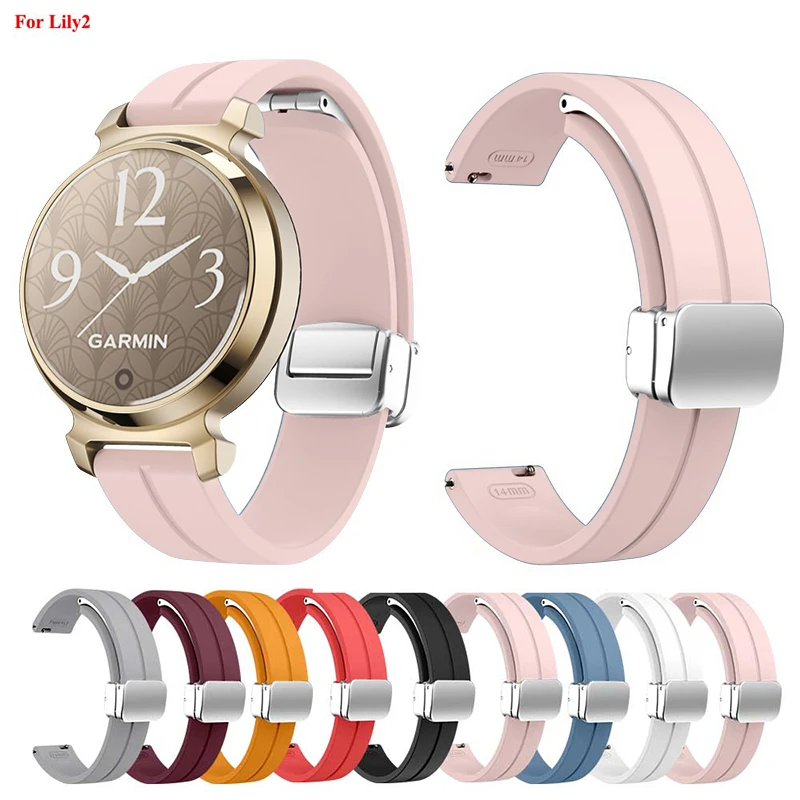 Gelang jam tangan Garmin Lily2, gesper magnetik, tali jam tangan olahraga Universal, silikon 14mm, silikon nyaman untuk Garmin Lily 2 14mm