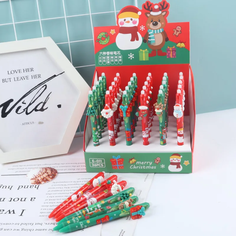 36pcs/lot Christmas Santa Claus Erasable Gel Pens For Writing Snowman 0.5mm Black Ink Neutral Pen Kids Gift School Supplies