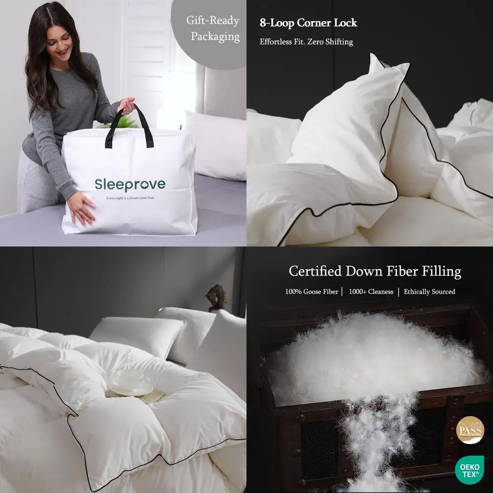 

All-Season Medium Weight Queen Down Comforter with 8 Loops, 90x90 Inches, White Luxury Duvet